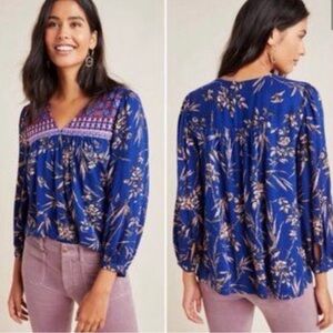 Anthropologie Blue Floral Blouse
